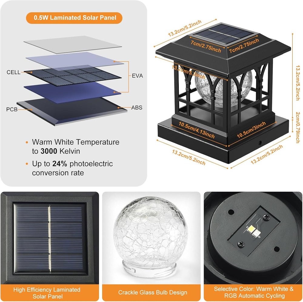 4x4 Post Solar Lights Crackle Glass Solar Post Cap Lights 20 Lumens