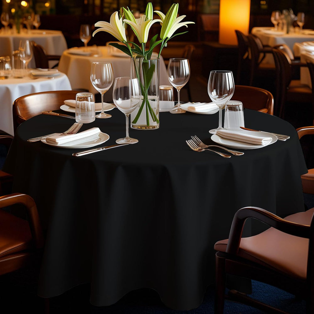 12 Pack Black Plastic Tablecloth 120 Inch Round Disposable Table Cloth, Water...