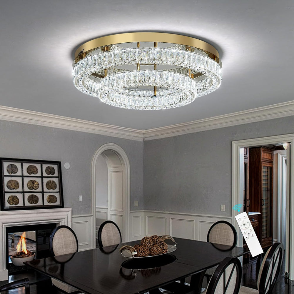 24 Inch Modern Glam Crystal Chandelier with Dimmable LED Light Ceiling Light ...