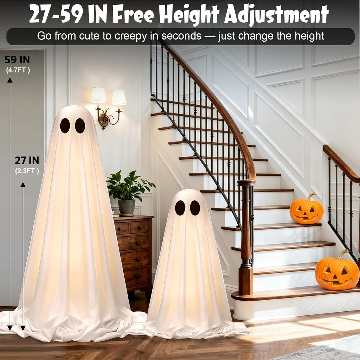 Halloween Decorations Outdoor Indoor, 2 Pack Light Up Cute Ghost Decoration Scary Sounds, Spooky DIY Standing Decor Set for Front Yards, Gardens, Porch, Lawn and Party