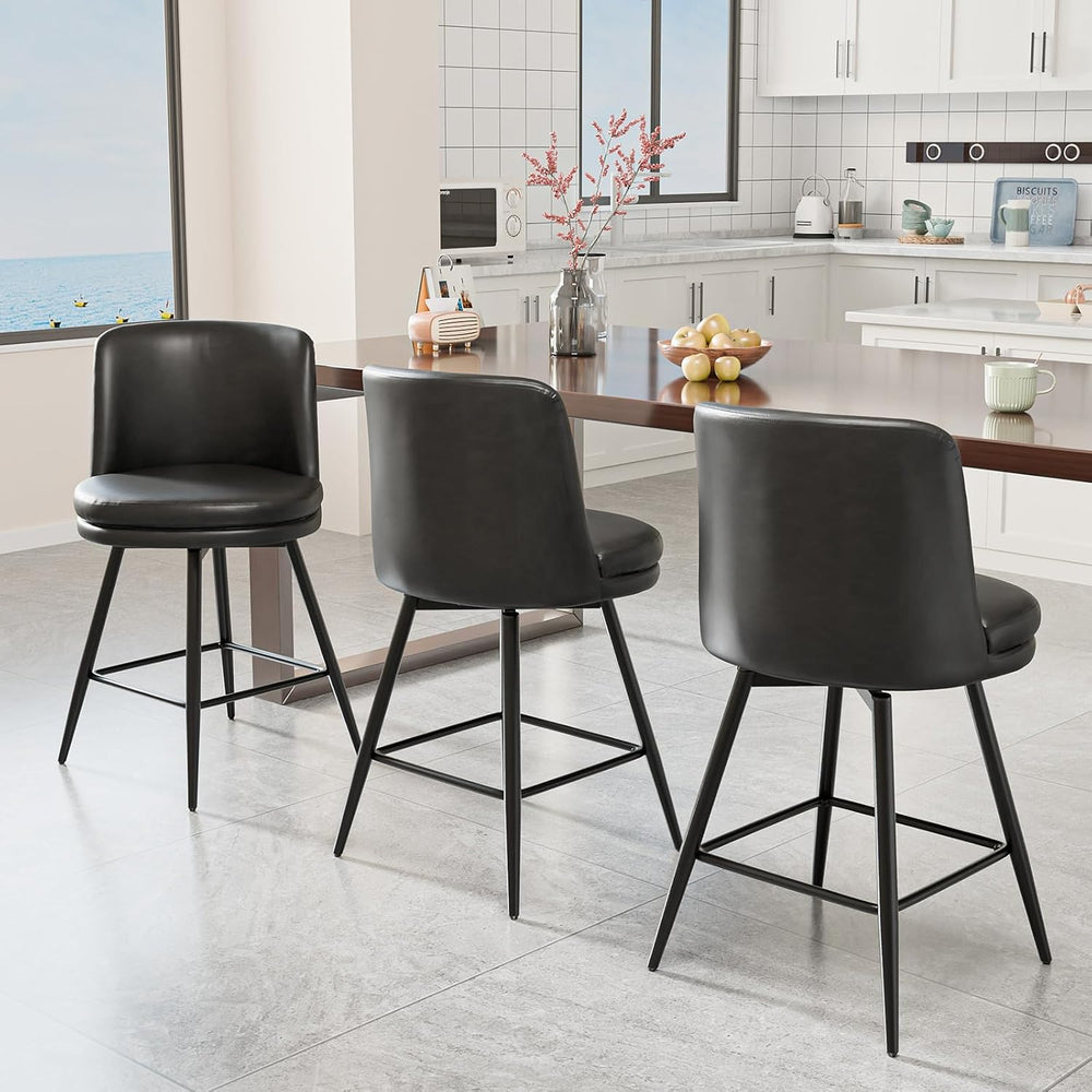 VINGLI 26" H Swivel Barstools Set of 1, PU Faux Leather Upholstered Coun...