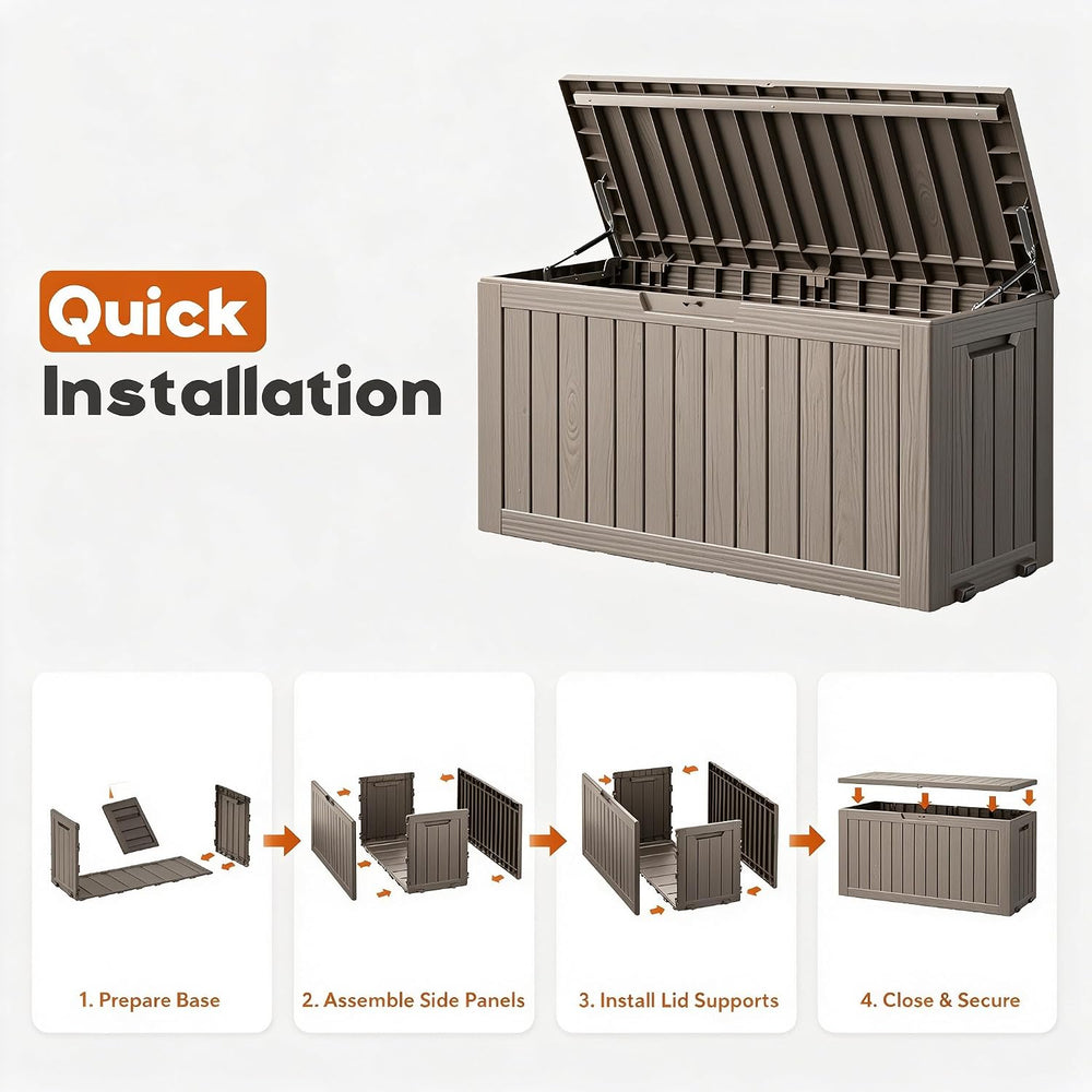 91 Gal Deck Box,Waterproof Resin Outdoor Storage Gas Lift,Lockable Grey