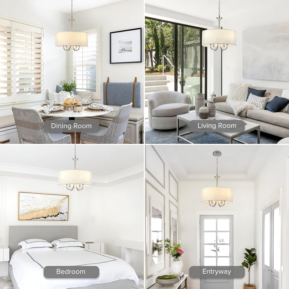16" Small Drum Chandelier for Dining Room, 4-Light Modern Farmhouse Brus...