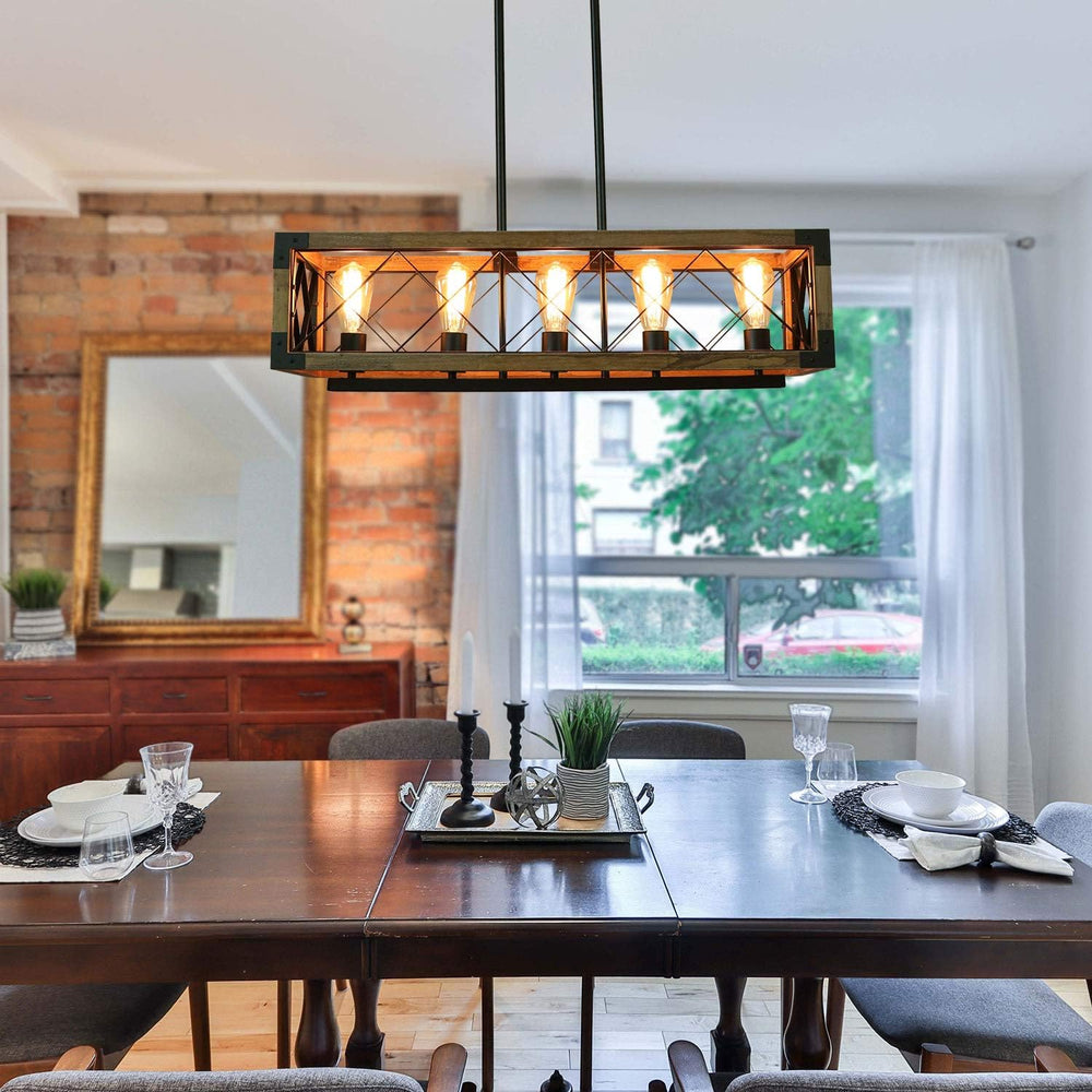 Giluta Rectangle Wood Chandelier Farmhouse Style Dining Room Kitchen Lighting...