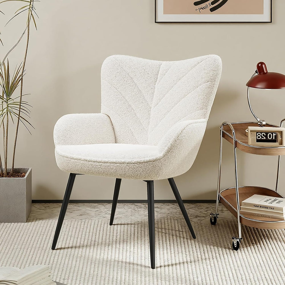 MALOL Mid-Century Sherpa Upholstered Accent Chair, Cozy Armchair with Curved ...