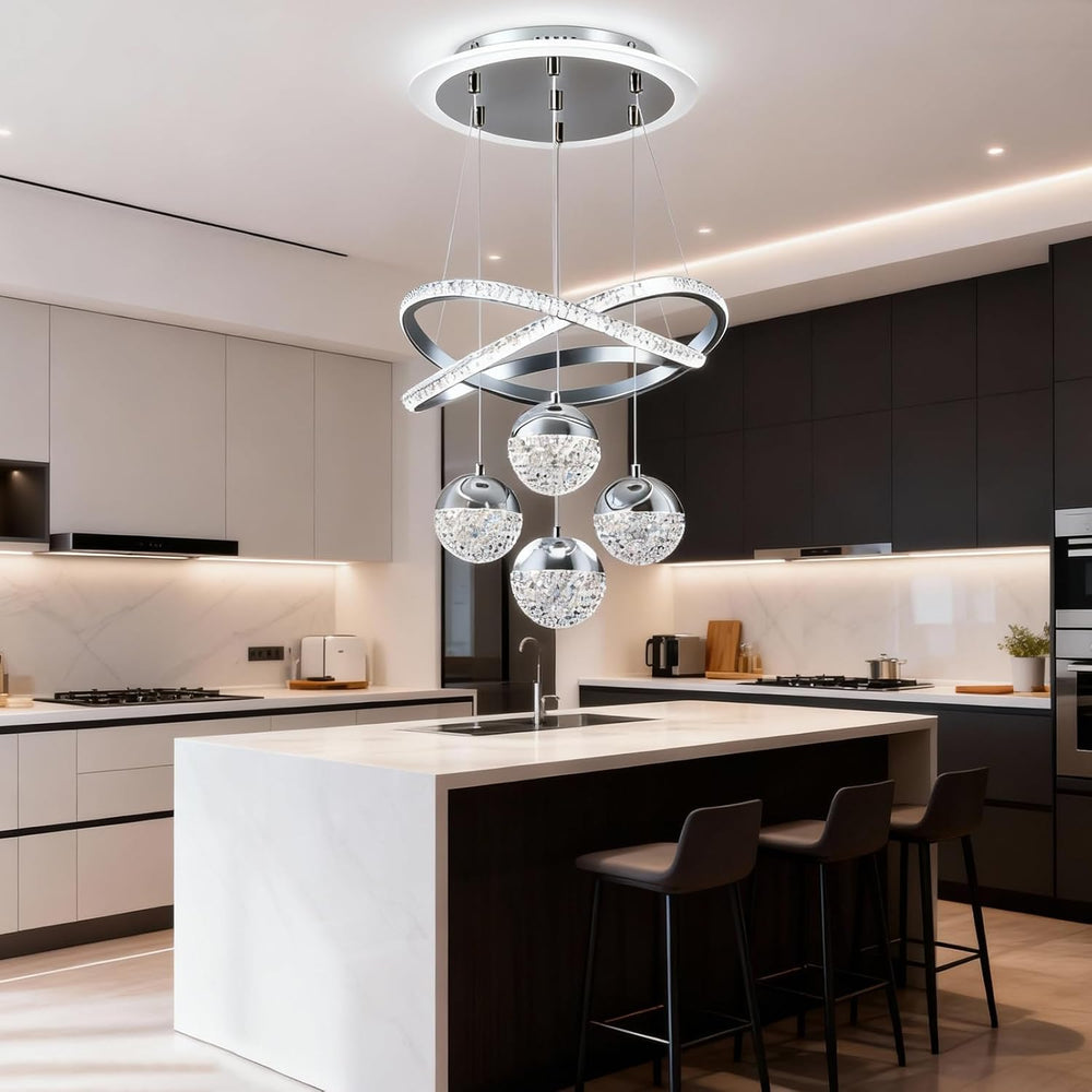 Modern Chrome LED Chandeliers, Pendant Dining Room Light Fixture