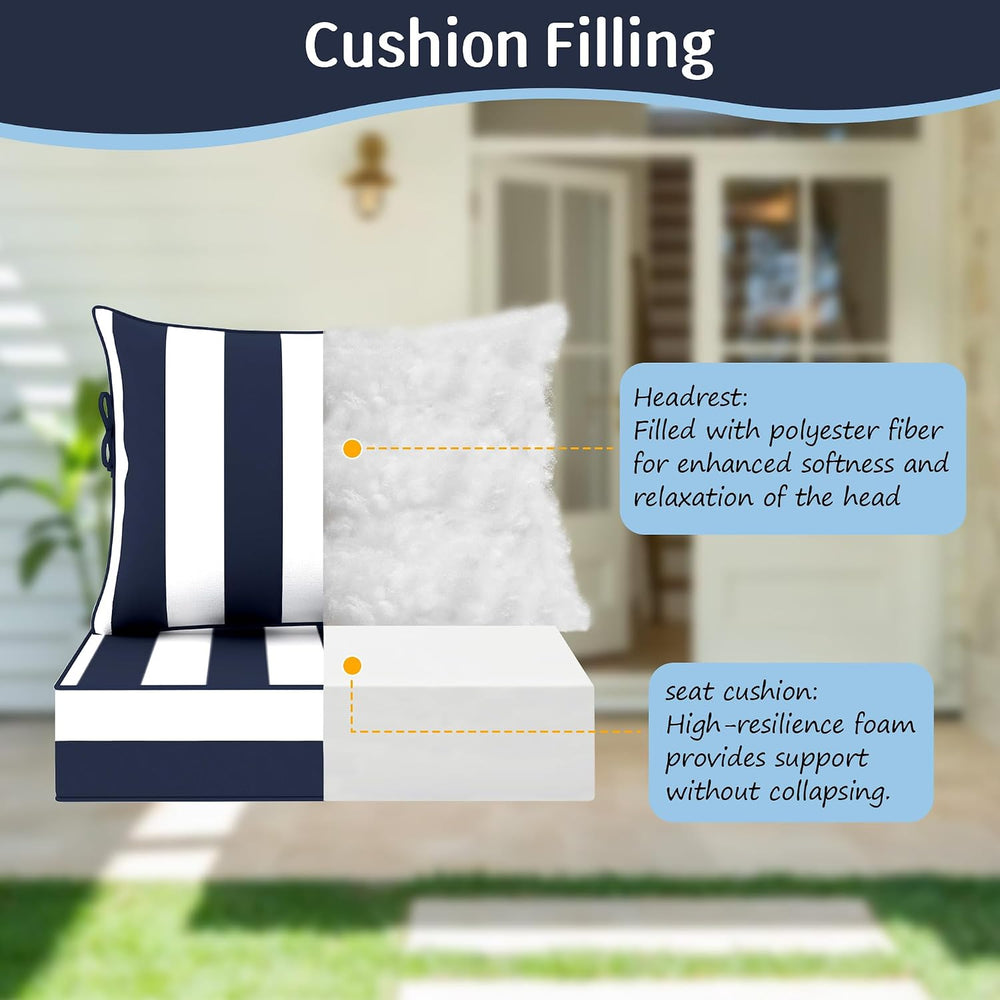 2 Set Outdoor Deep Seat Cushion,19x19,Blue White Striped