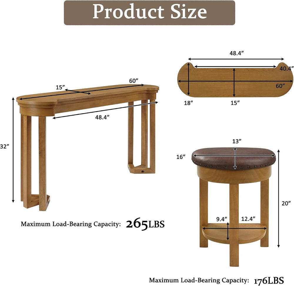Merax 4 Piece Bar Table Set with 3 PU Upholstered Bar Stools, Solid Wood Coun...