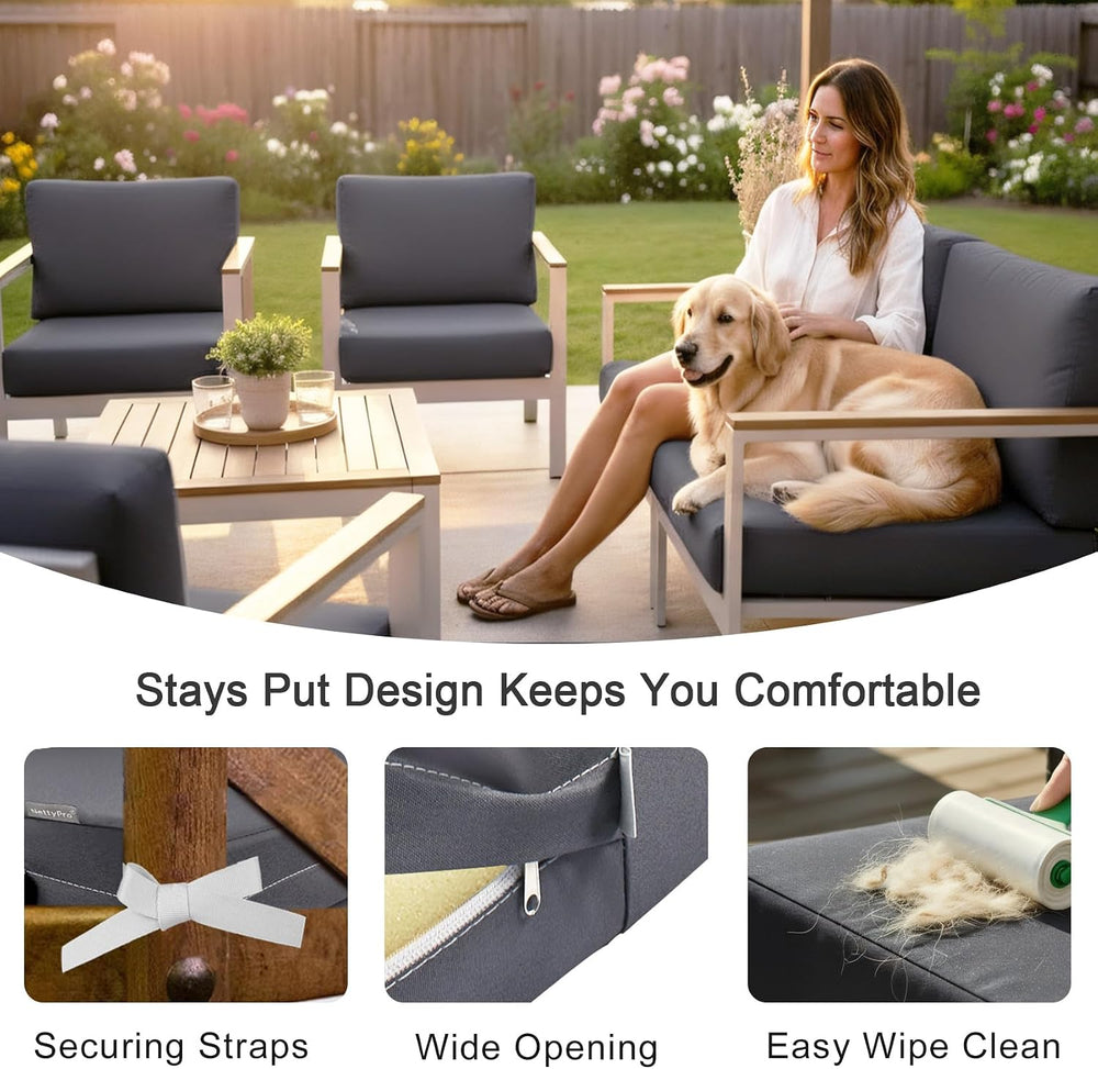NettyPro Patio Cushion Covers Replacement Set 4 Water Repellent UV Resistant ...