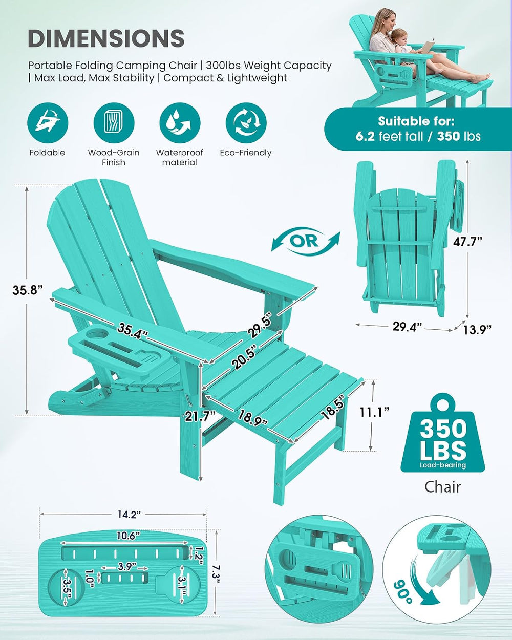 SERWALL Folding Adjustable Adirondack Chair with Footrest, HDPE Outdoor Chair...
