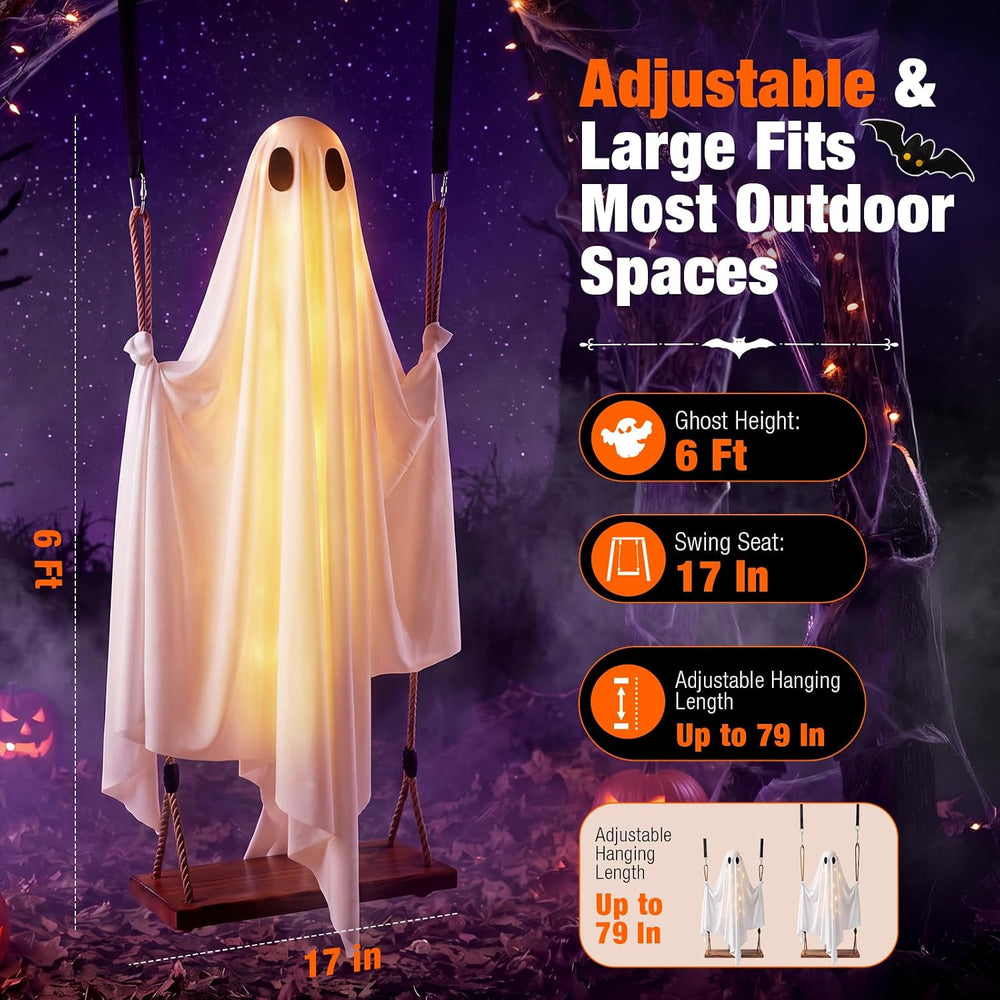 Eoubed Halloween Decorations Outdoor 6FT Large Hanging Swinging Ghost Decor