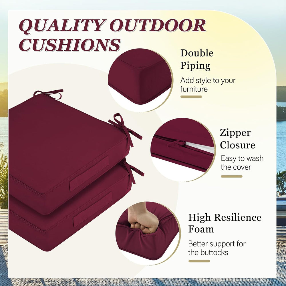 Waterproof Outdoor Chair Cushions Set of 2, Square Outdoor Seat Cushions with...