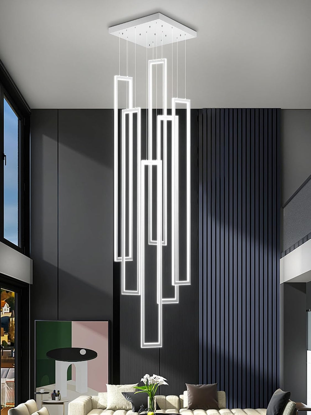 ykolupty Modern Chandeliers for Entryway High Ceiling Large Rectangle Chandel...