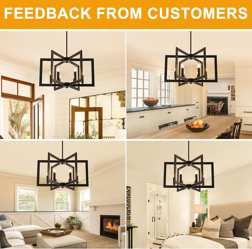 22" Black Chandelier for Dining Room, 6-Light Geometric Farmhouse Dining...
