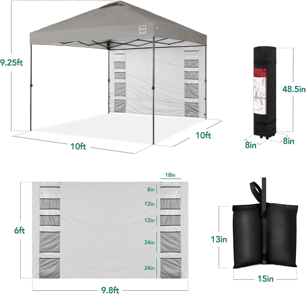 Best Choice Products 10x10 Pop Up Canopy Tent with Sidewall, Light Gray