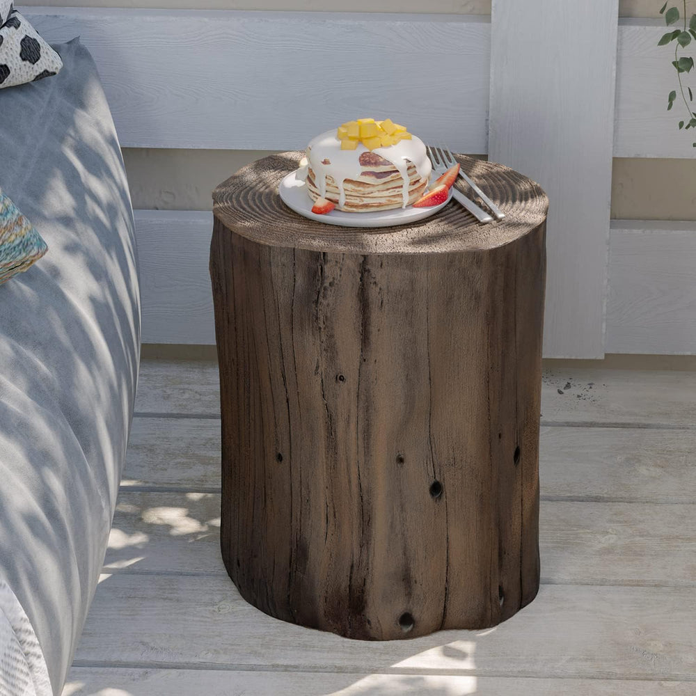 HOMPUS Concrete Outdoor Side Table, Tree Stump Modern Round Accent Table