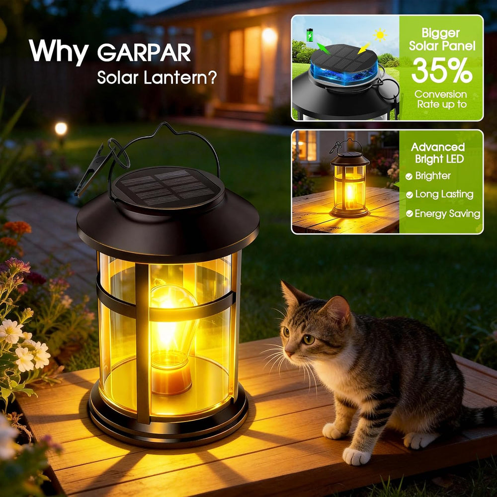 GARPAR Solar Lanterns Outdoor Waterproof with Wall Mount Kit, Upgraded Bright...