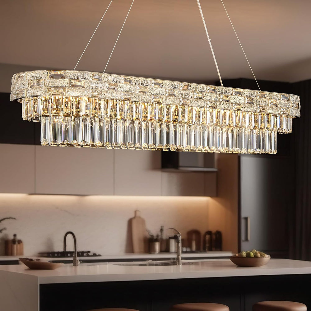 49.2" L Modern Crystal Chandeliers for Dining Room 18 Lights Gold Chande...