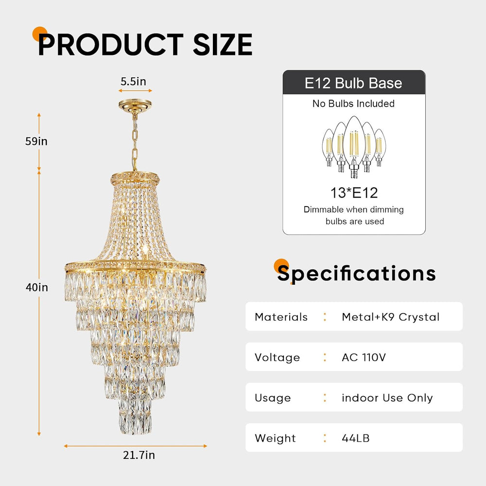Gold Crystal Chandeliers 13 Lights Luxury Modern Chandelier for High Ceilings...