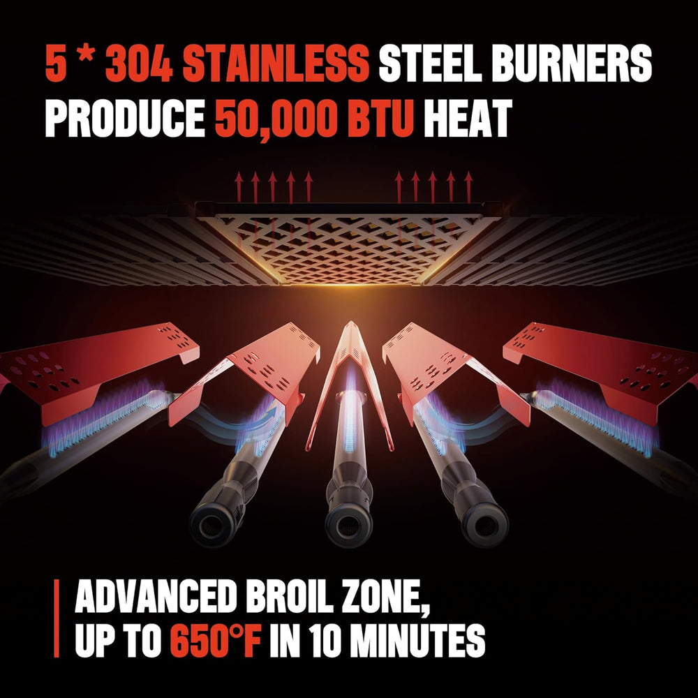 Monument Grills 4+1 Burner Natural Gas Grill with Natural Gas Hose, 50,000 BT...