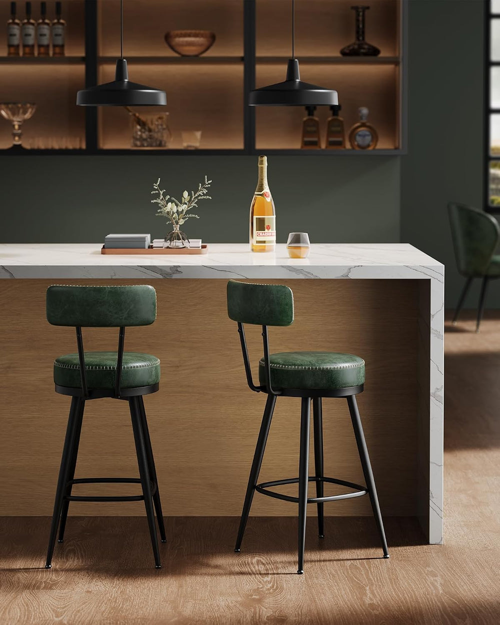 VASAGLE Bar Stools Set of 2, Swivel Counter Height with Back, 25.6-Inch