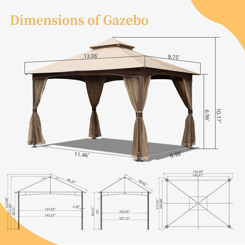 Domi 10' x 13' Outdoor Canopy with Mosquito Netting, Double Roof Soft...