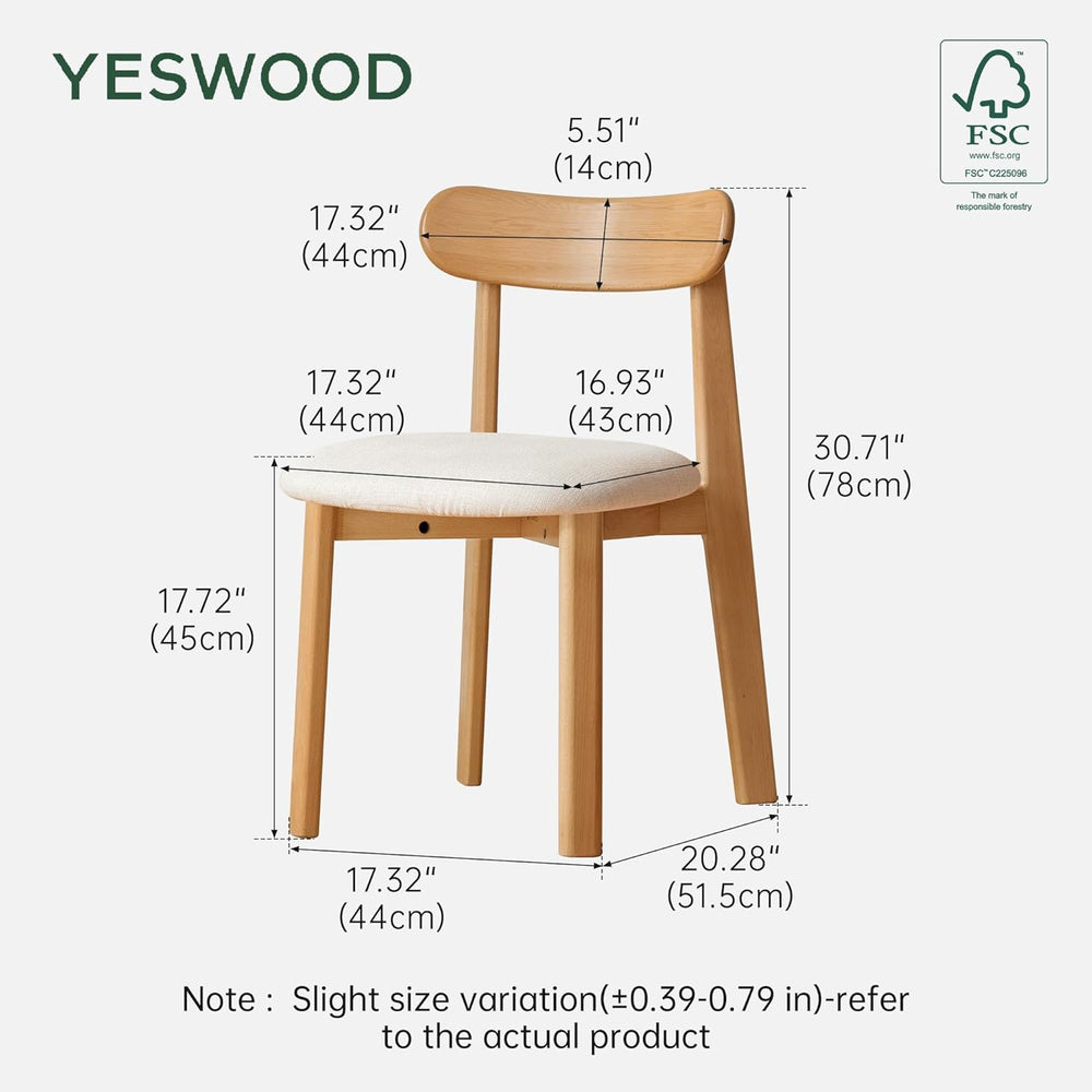 YESWOOD Oak Upholstered Dining Chairs Set of 4, Mid Century Modern Wood Dinin...