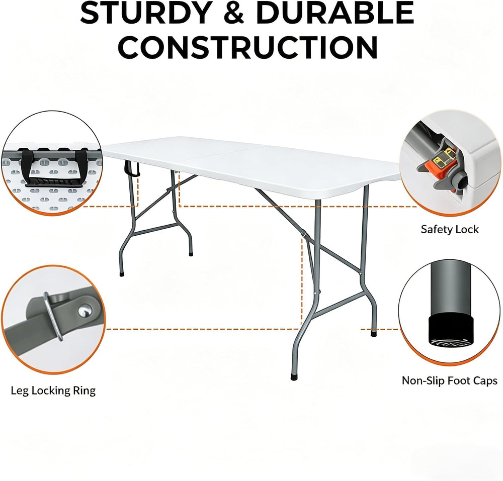 Folding Table 6ft Foldable Table with Built in Handle & Steel Legs / 6FT ...