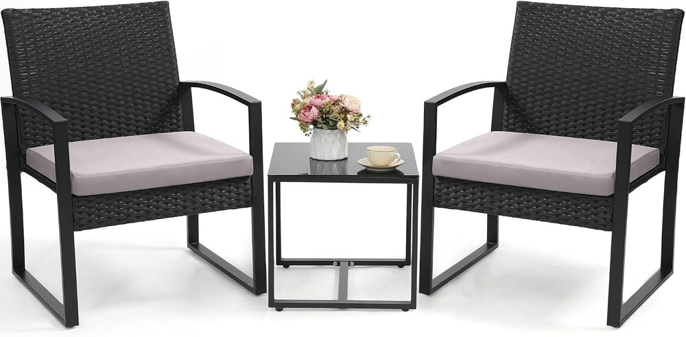 Murago 3-Piece Wicker Patio Bistro Set, Patio Conversation Set