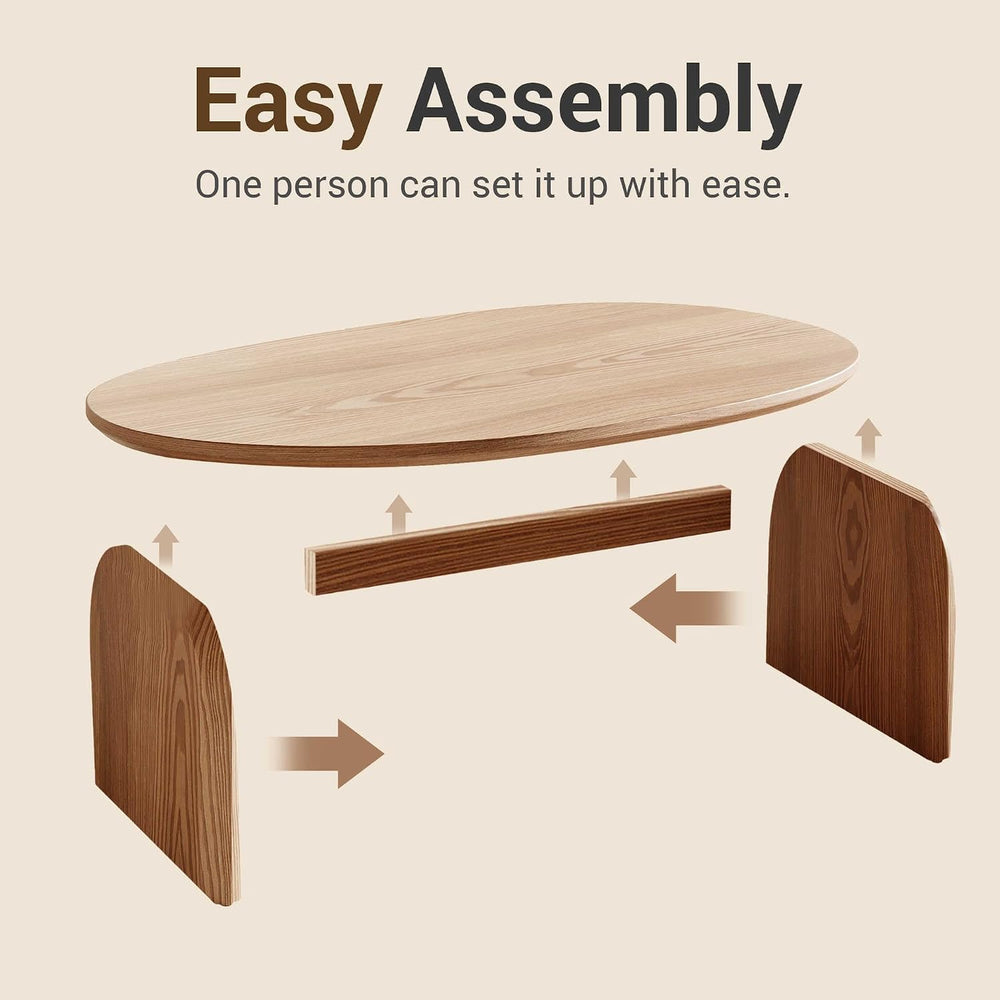 Honyee Modern Oval Coffee Table, Small Coffee Tables for Living Room - Oak Wo...
