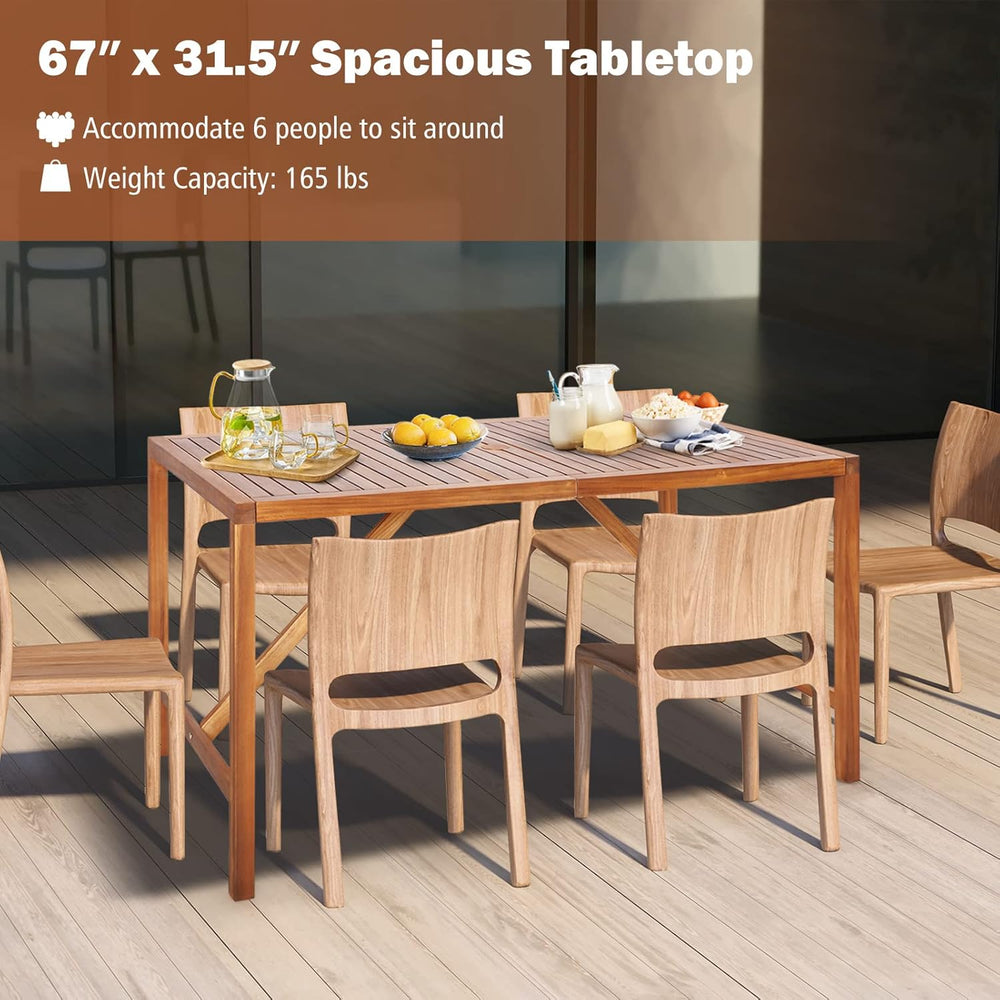 Tangkula 67" Acacia Wood Outdoor Dining Table for 6, Rectangle 6-Person ...