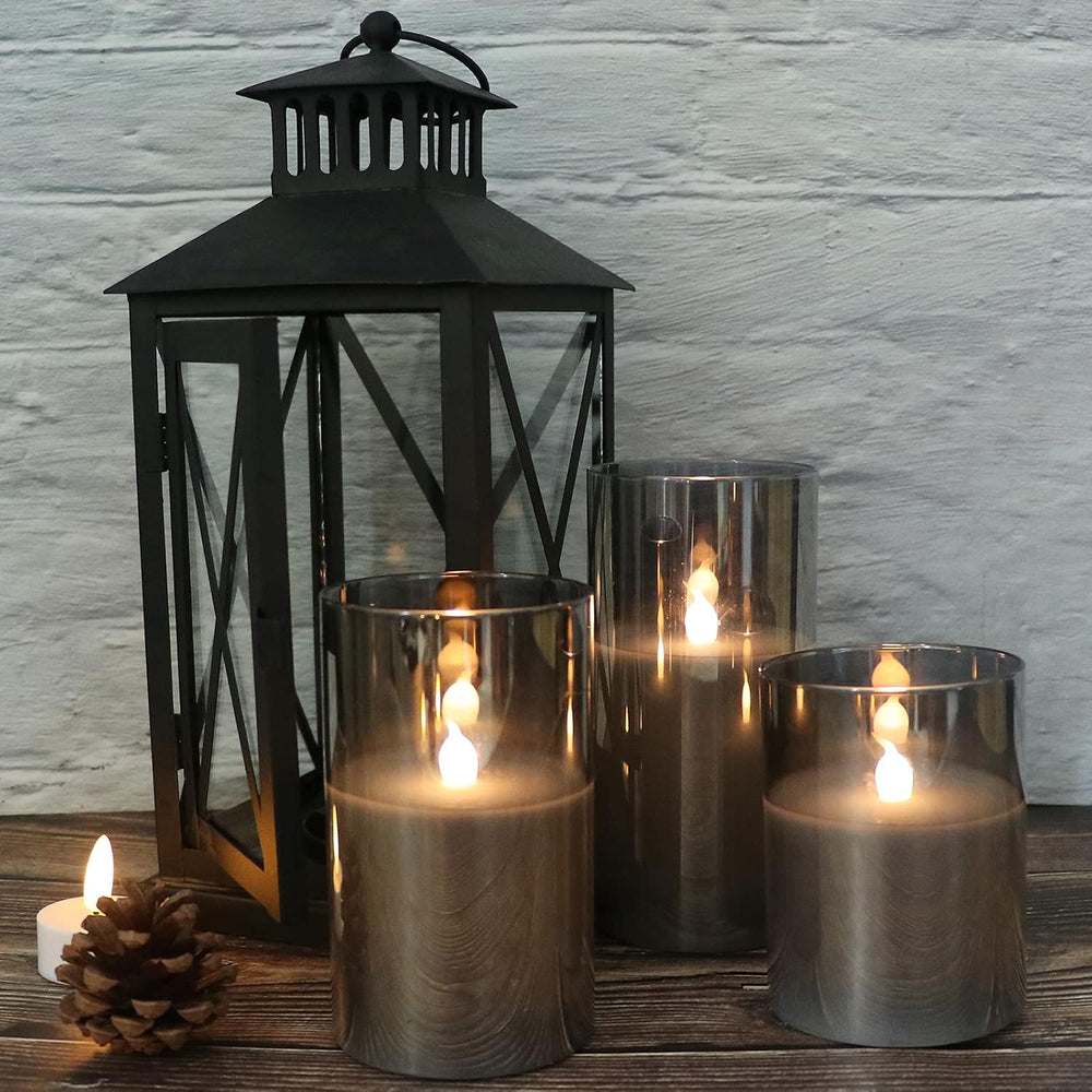 GenSwin Gray Glass Flameless Led Candles Battery Operated with Timer and 10-K...