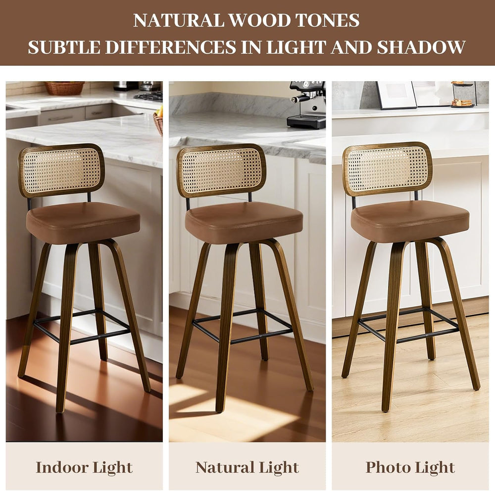 Bekrvio Swivel Bar Stools Set of 4, Upholstered Faux Leather Barstools with R...