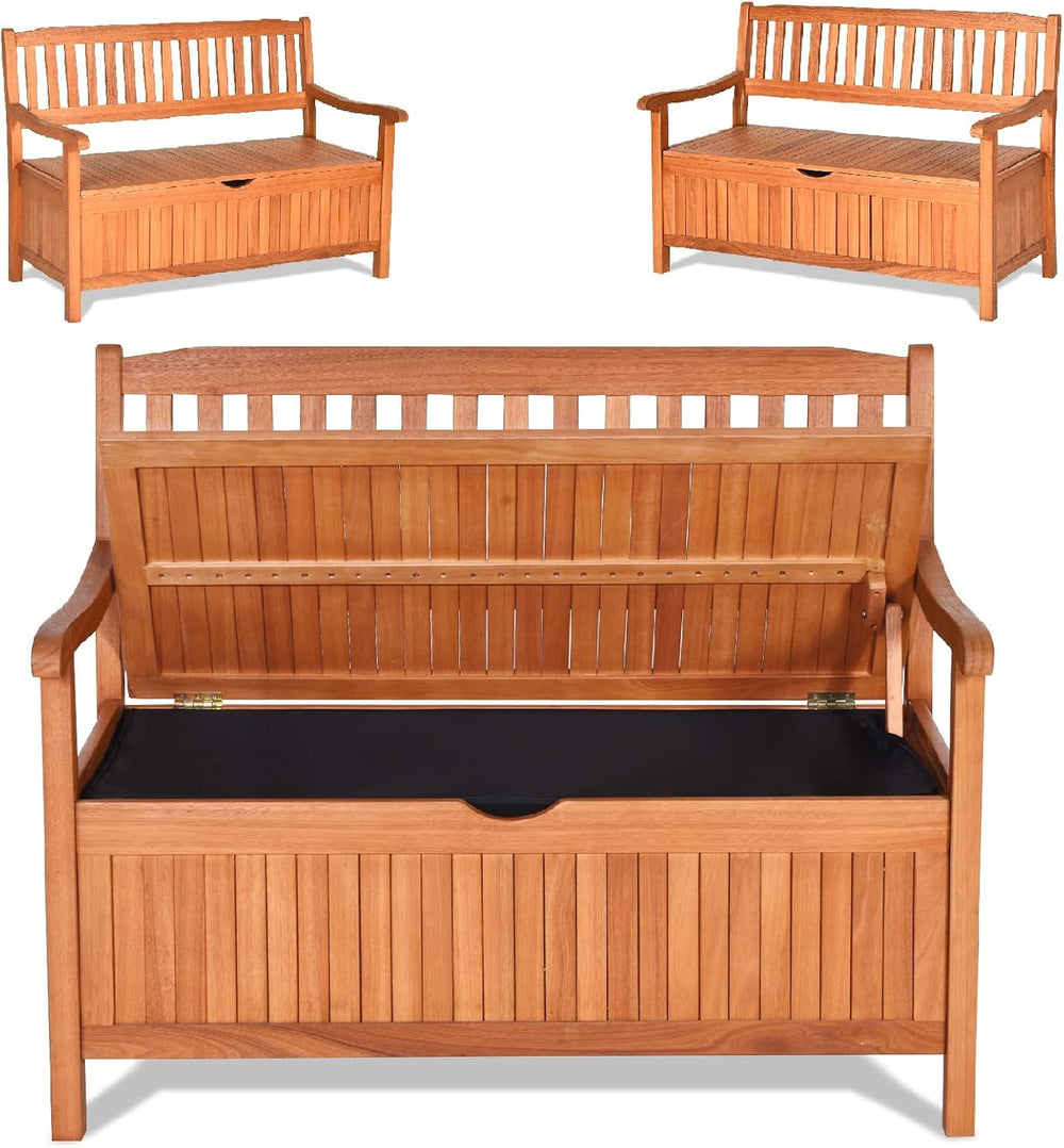S AFSTAR Outdoor Patio Bench with Storage Box, 33 Gallon Storage Bench Deck B...