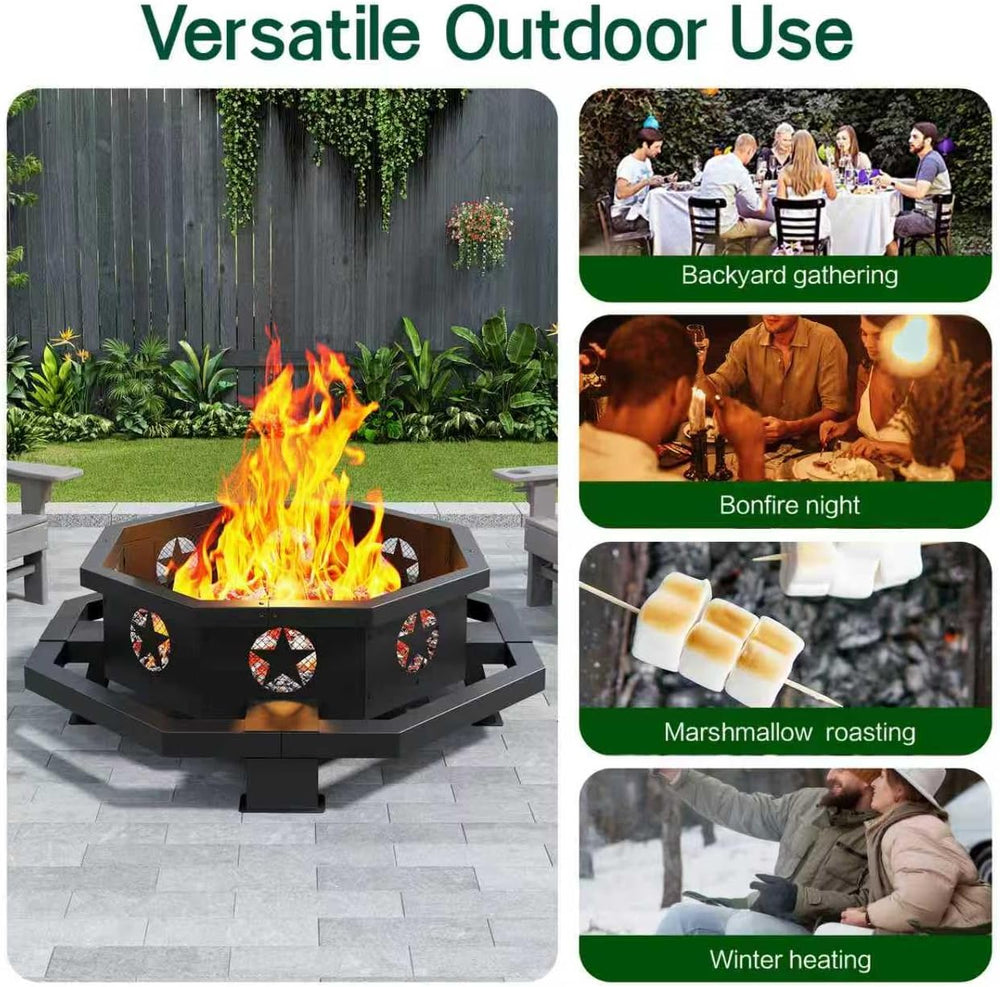 43 inch Large Fire Pit, Outdoor Fire Pit with Heavy Duty Construction, Wood B...