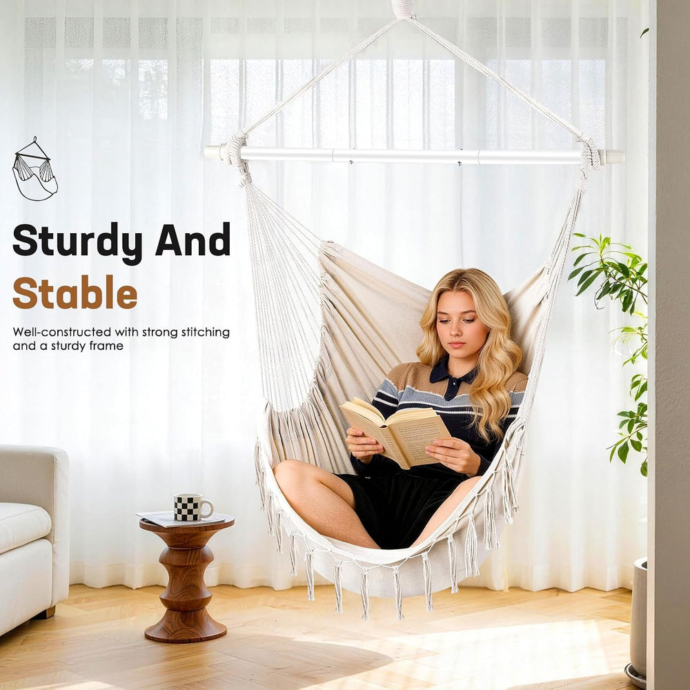 Hanging Swing Hammock Chair with Spreader Bar & Adjustable Straps - Beige