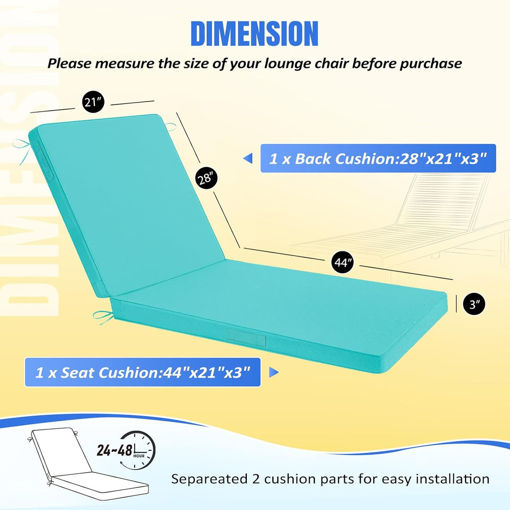 Basic Beyond Chaise Lounge Cushions Outdoor, 3-Layer Waterproof Outdoor Furni...