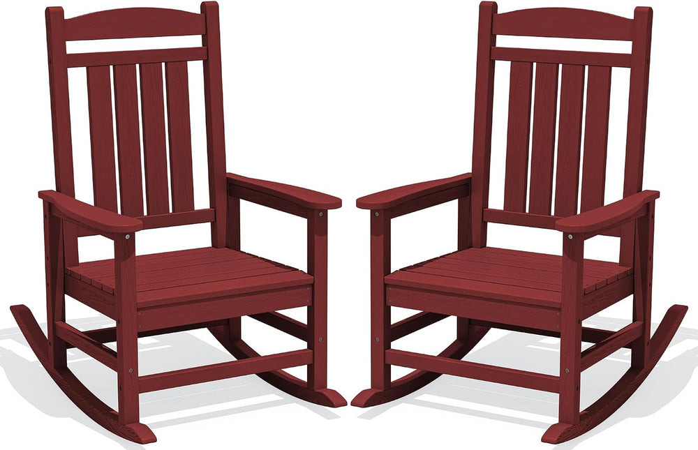 KINGYES Oversized Outdoor Rocking Chairs Set of 2, HDPE Porch Rockers, Red