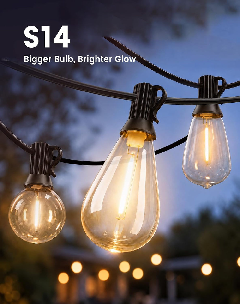 110FT(100+10) Outdoor LED String Lights with 2FT Bulb Spacing, Waterproof, Sh...