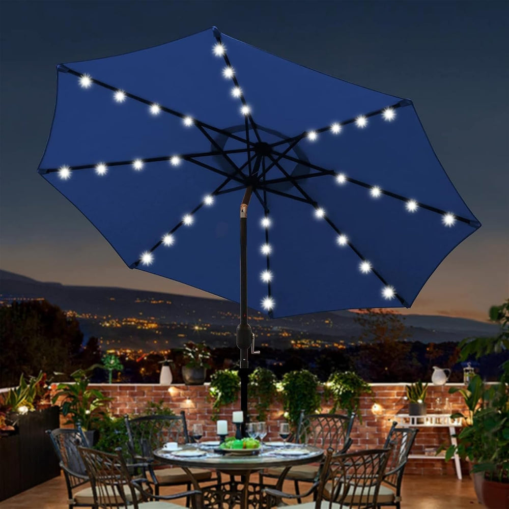Blissun 9 ft Solar Umbrella 32 LED Lighted Patio Umbrella Table Market Umbrel...