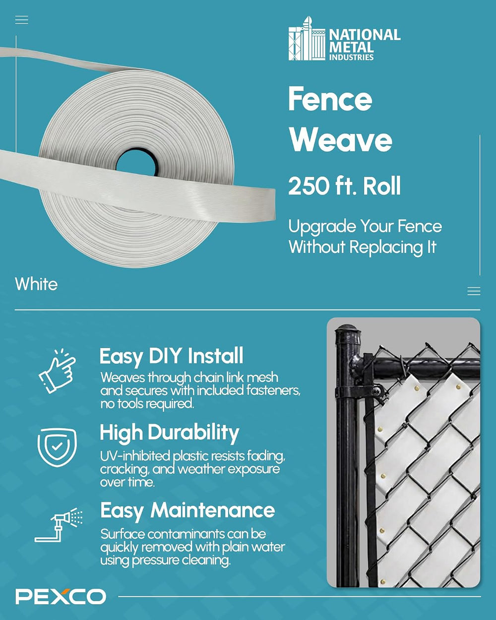 NMI Fence - Pexco Privacy Slats for Chain Link Fence, 250 Ft, White
