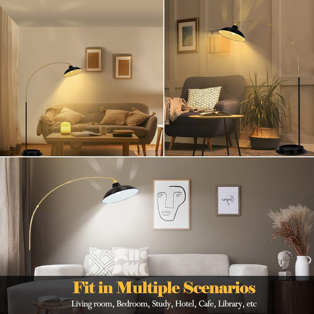 FILIYANO Modern Black Arc Floor Lamp with Marble Base, Adjustable 67-77”