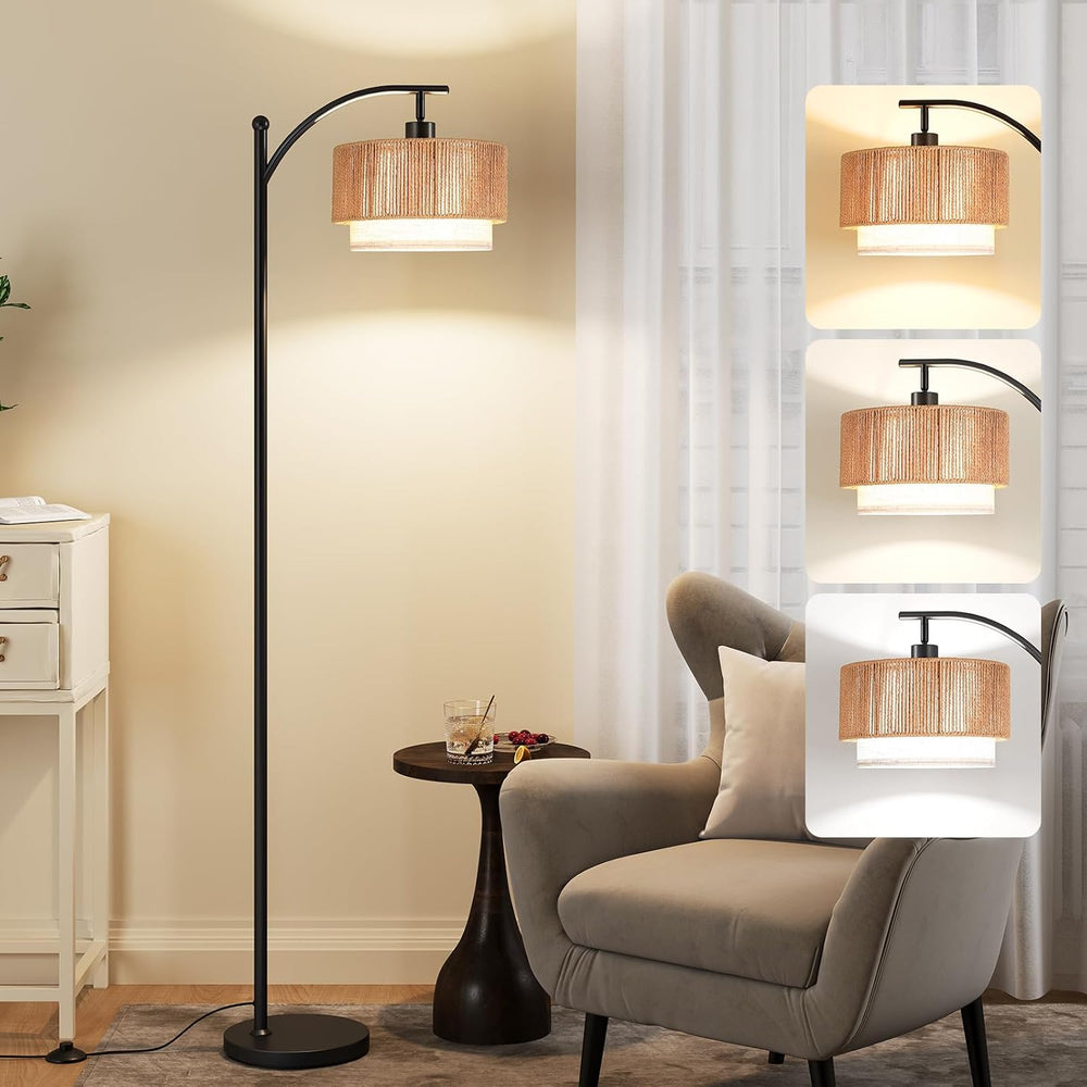 SUNMORY Arc Floor Lamps for Living Room, Rattan Standing lamp with 12W Bulb