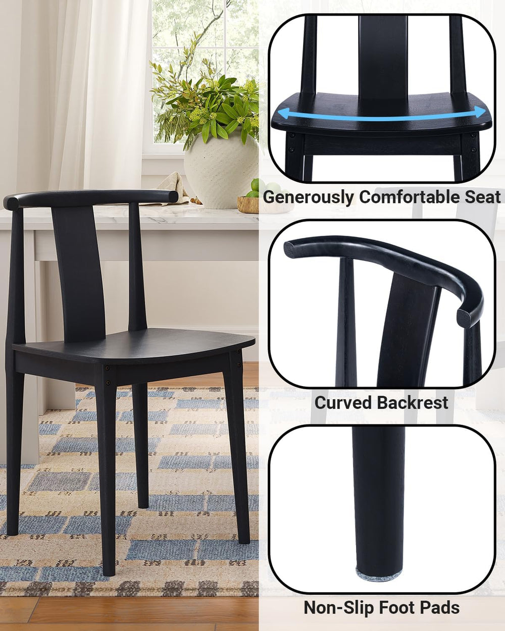 Wood Dining Room Chairs Set of 2, Mid Century Modern Kitchen Chairs Wishbone ...