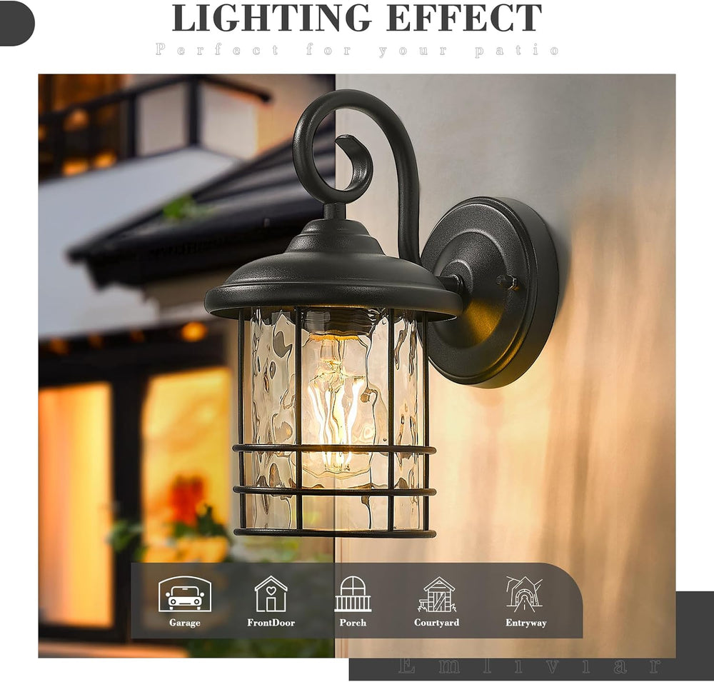 Emliviar 2 Pack Outdoor Wall Lighting Fixtures, 10" Exterior Carriage Li...