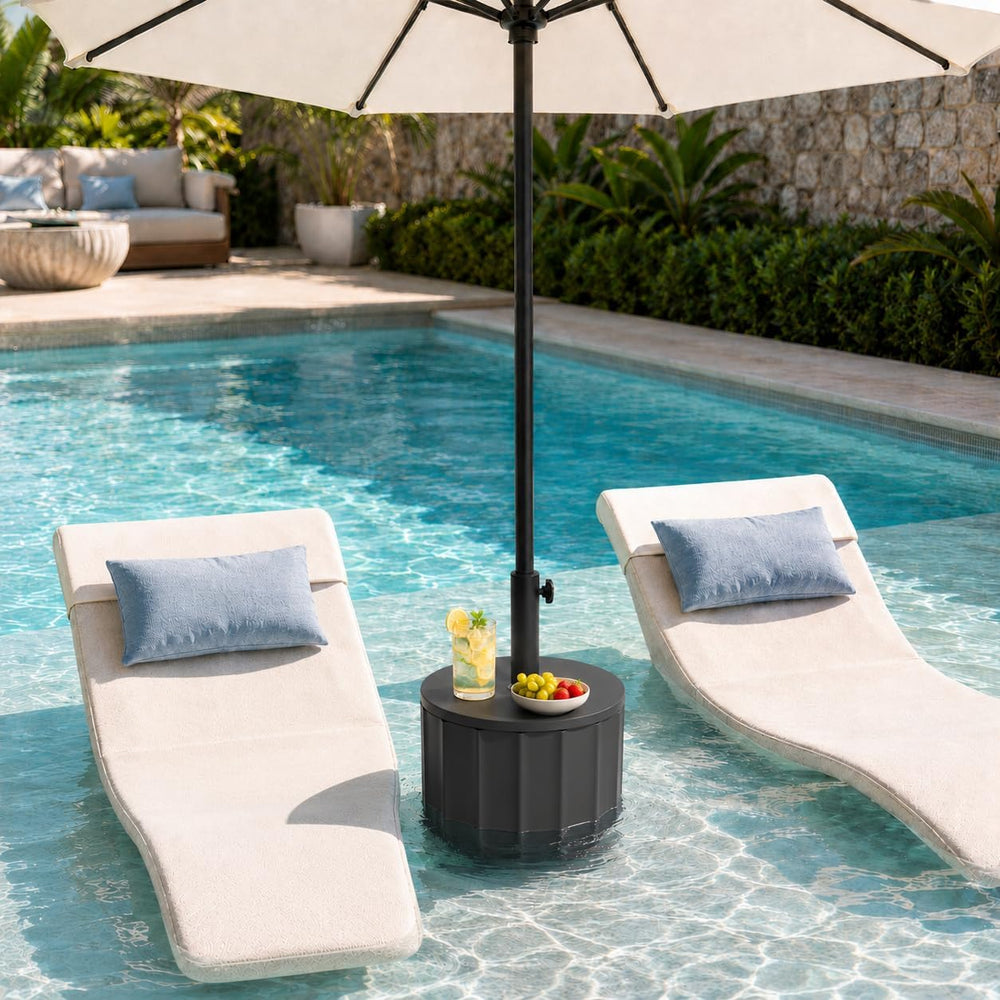 Umbrella Side Table with Hole, Weighted Umbrella Base, Black