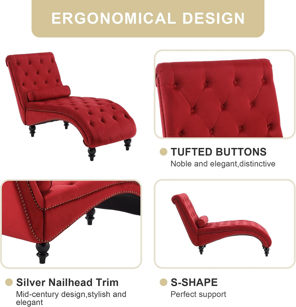 Chaise Lounge Indoor,Velvet Upholstered Lounge Chair Button-Tufted Armless Ch...