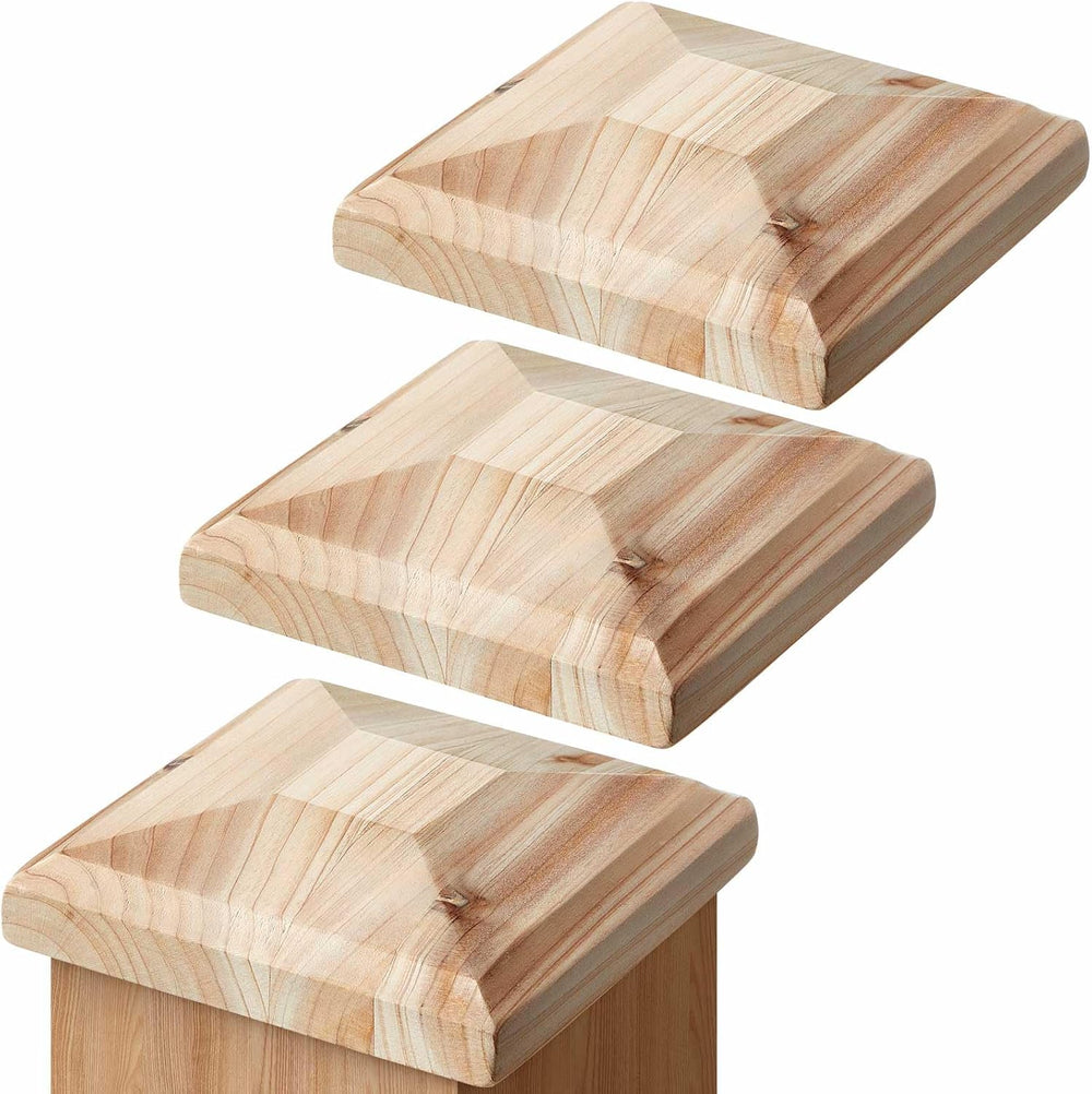 Hosuly 3 Pcs 3 x 3 Wood Post Top Fence Cedar, Pyramid Style