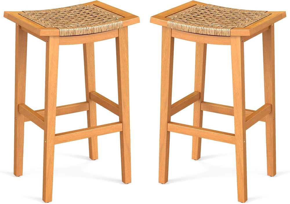 GIANTEX Outdoor Wooden Bar Stools Set of 2, 29" Backless Patio Barstools...