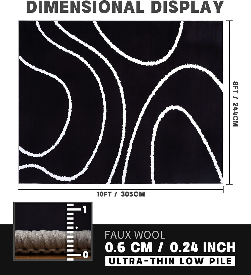 YIHOUSE Black Modern Area Rugs 8x10,Large Black and White Rugs for Living Roo...